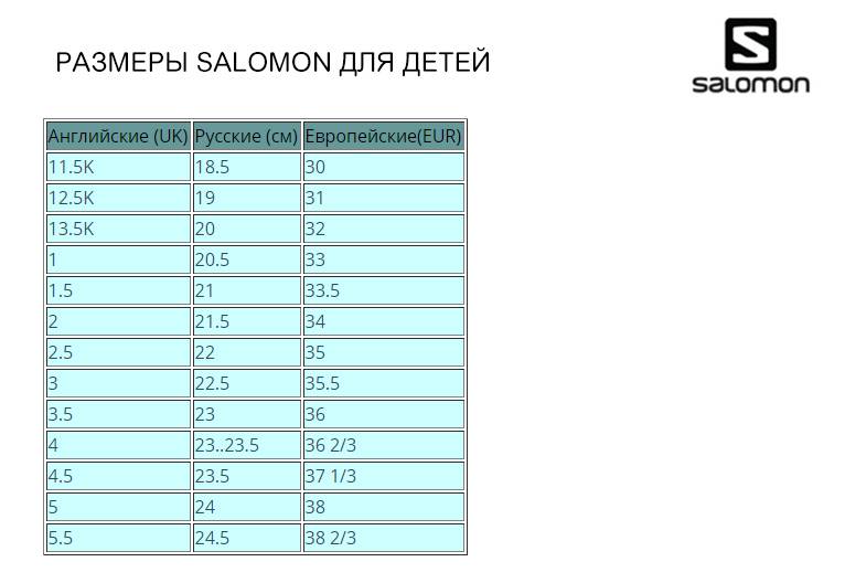 Размер детских горнолыжных ботинок: таблица