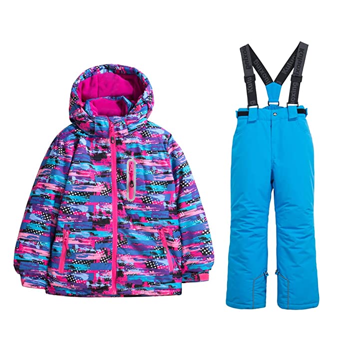 Girls Thicken Warm Snowsuit Hooded Ski Jacket Pants